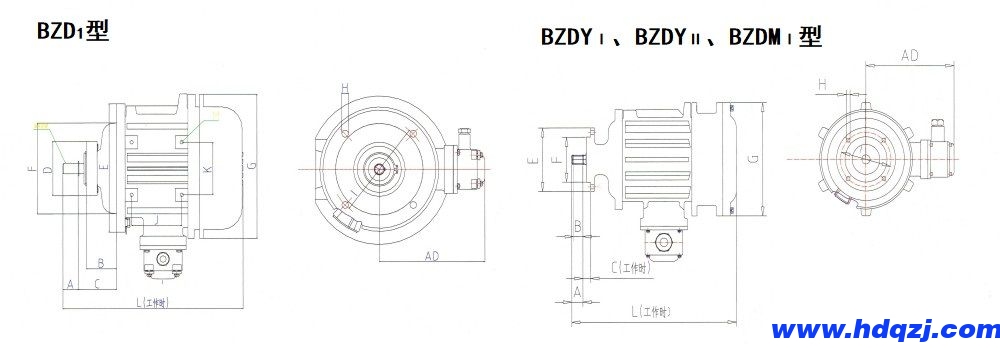 BZDⅠ、BZDYⅠ、BZDYⅡ、BZDMⅠ隔爆型錐形轉(zhuǎn)子三相異步電動機外形尺寸圖.jpg